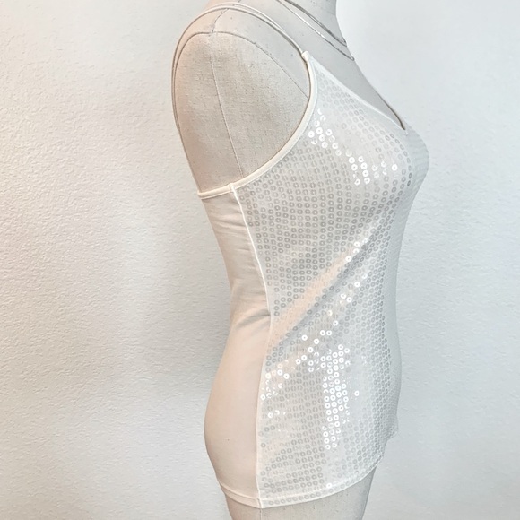 Express White Sequin Strappy V-Neck Cami - Picture 3 of 12